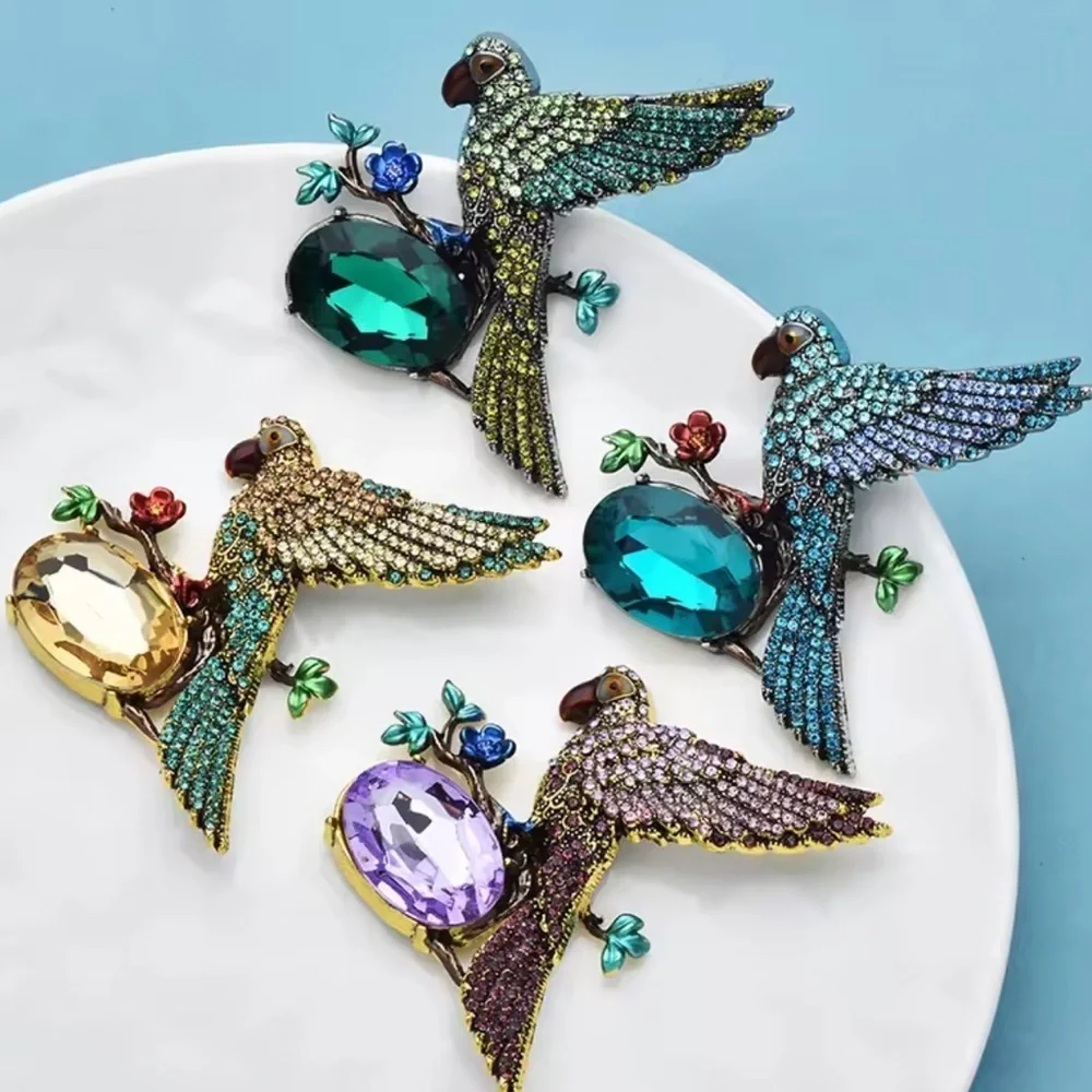 Blue Parrot Crystal Diamond Brooch